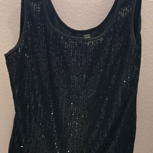 Emery Rose Black Sequin Scoop Neck Tank